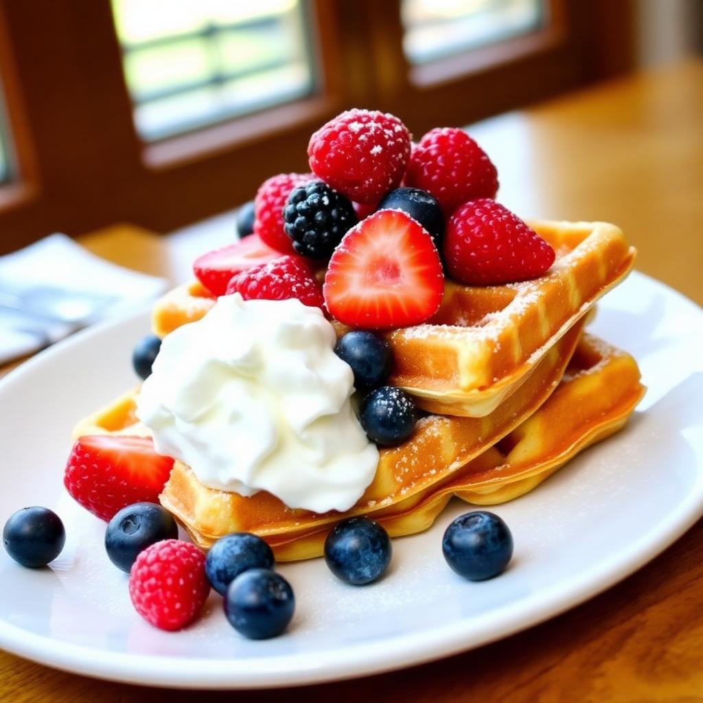 Classic Crispy Belgian Waffles with Fresh Berries